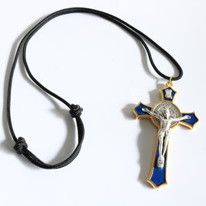 Large St Benedict Blue Crucifix - Paracord