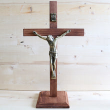 Load image into Gallery viewer, 14&quot; Bronze - Brown Wood Standing Crucifix
