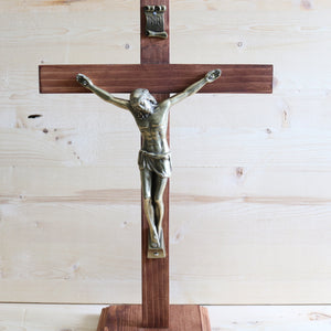 14" Bronze - Brown Wood Standing Crucifix