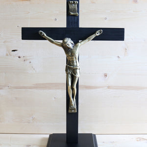 14" Bronze - Black Wood Standing Crucifix