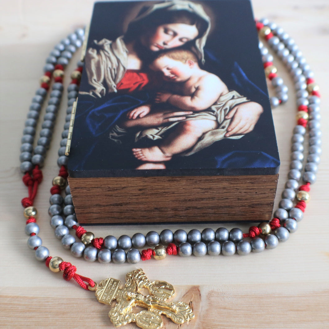 20 Decade Red Rosary with Keepsake Box