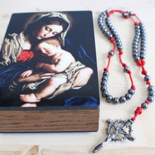 Load image into Gallery viewer, Red and Black Steel Rosary with Keepsake Box