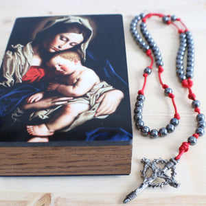 Red and Black Steel Rosary with Keepsake Box