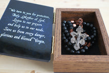Load image into Gallery viewer, Brown Paracord Wood Black Bead Rosary with Keepsake Box
