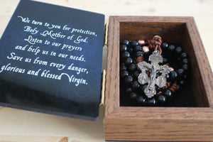 Brown Paracord Wood Black Bead Rosary with Keepsake Box