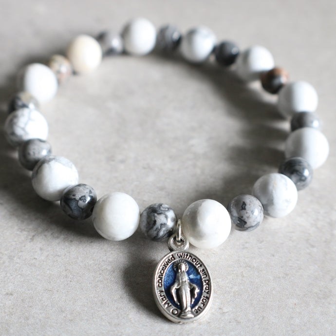 White Howlite and Silver Crazy Lace Agate Bracelet - Women