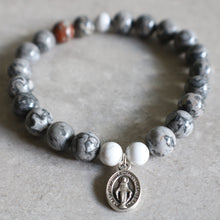 Load image into Gallery viewer, Silver Crazy Lace Agate and White Howlite Rosary Bracelet - Women