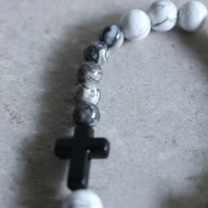 White Howlite and Silver Crazy Lace Agate Rosary Bracelet - Women