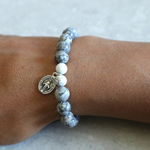 Silver Crazy Lace Agate and White Howlite Rosary Bracelet - Women