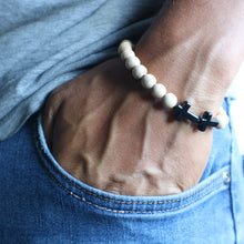 Load image into Gallery viewer, Benedict Medal &amp; Wood Bead Rosary Bracelet - Men