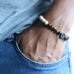 Wood & Tigereye Bead Rosary Bracelet - Men