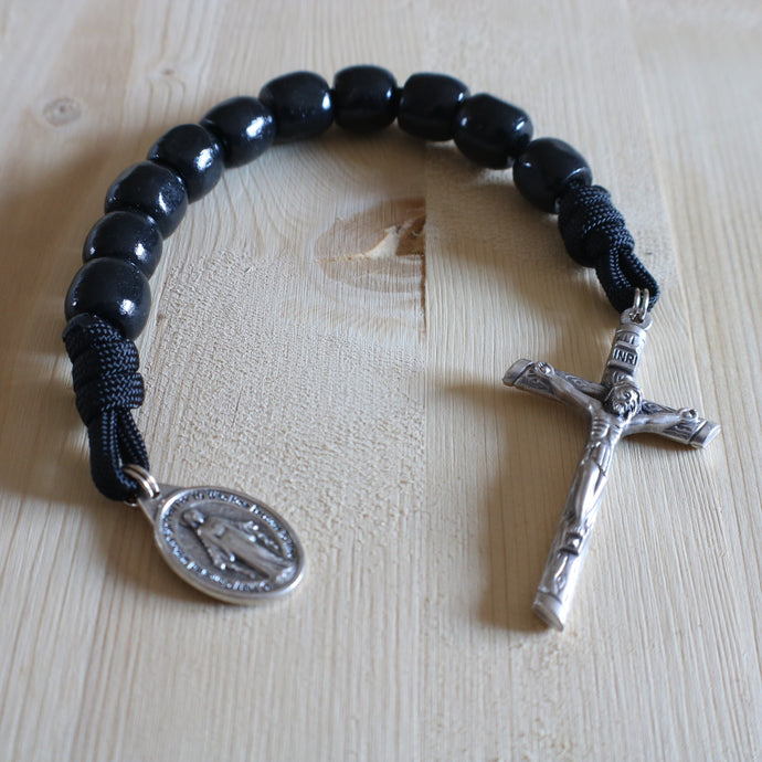 Large Wood All Black Pocket Rosary
