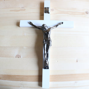 13" White Wood Wall Crucifix
