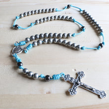 Load image into Gallery viewer, Aqua Gray Rosary with Centerpiece