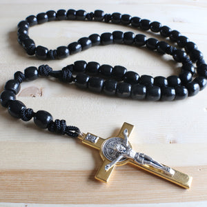 XL Black Paracord Wood Bead Rosary