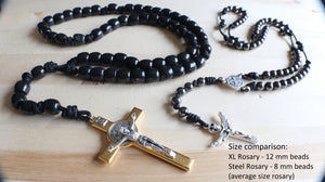 XL Black Paracord Wood Bead Rosary