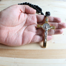 Load image into Gallery viewer, XL Black Paracord Wood Bead Rosary