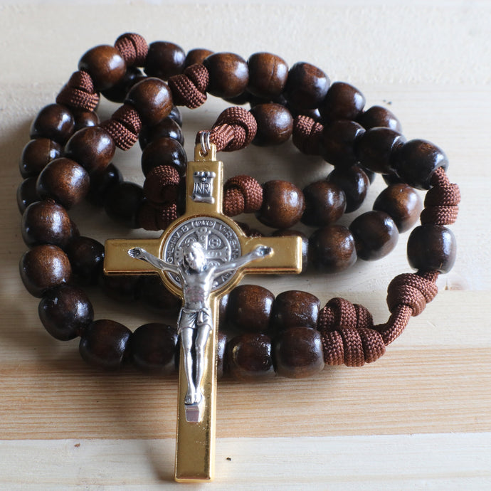 XL Brown Paracord Wood Bead Rosary