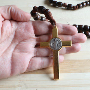 XL Brown Paracord Wood Bead Rosary