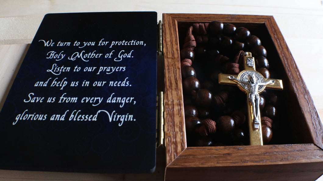 XL Brown Wood Rosary with Keepsake Box
