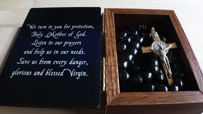 XL Black Wood Rosary with Keepsake Box