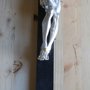 25" Silver Plated Black Wood Wall Crucifix