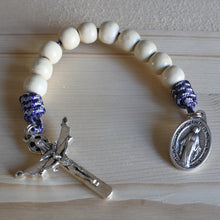 Load image into Gallery viewer, Natural Wood Purple Camo Pocket Rosary