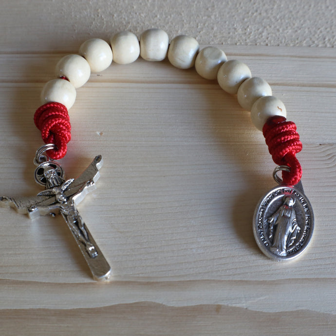 Natural Wood Red Pocket Rosary