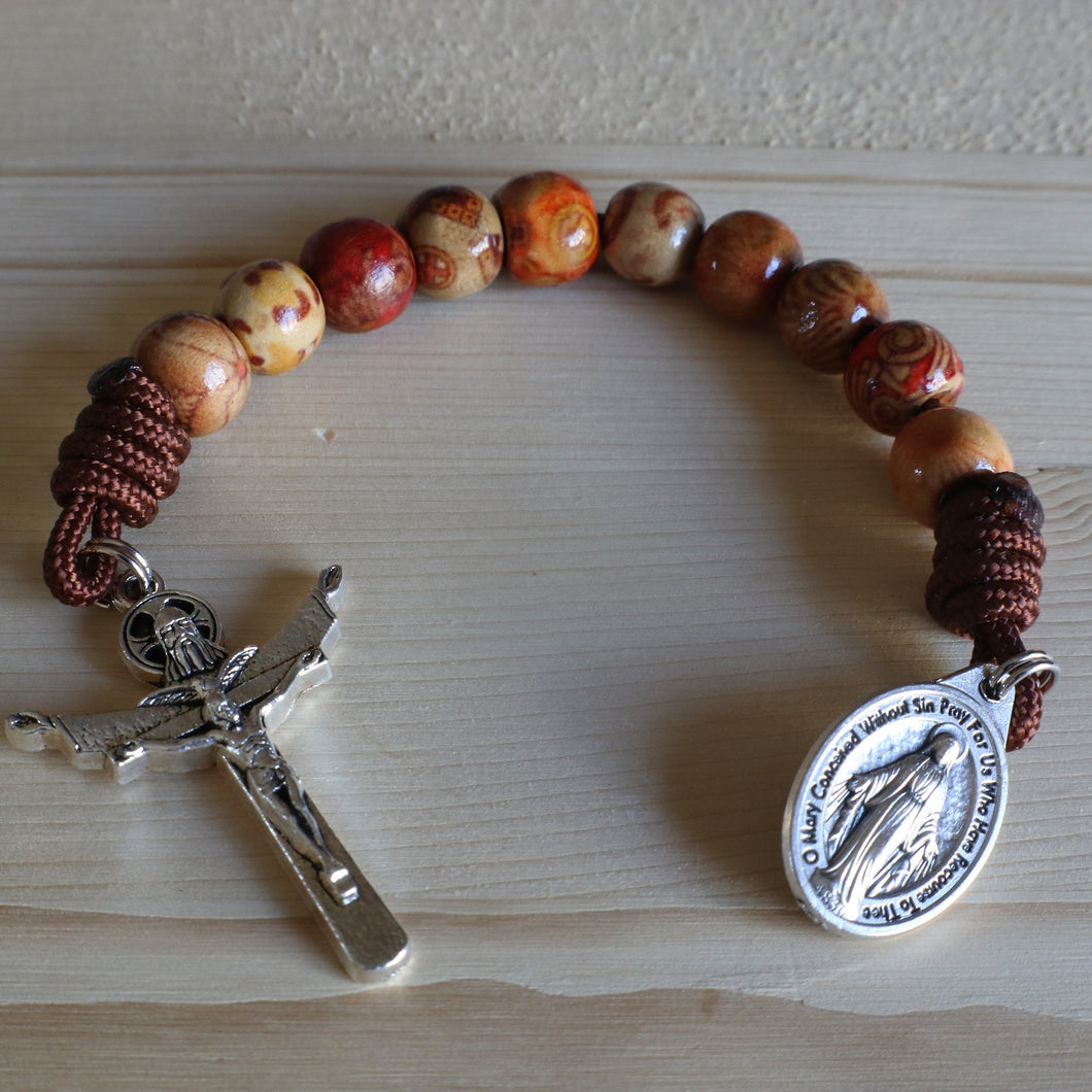 Multicolored Wood Brown Pocket Rosary