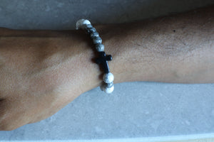 White Howlite and Silver Crazy Lace Agate Rosary Bracelet - Women