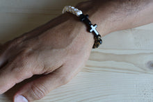 Load image into Gallery viewer, Black &amp; White Bead Rosary Bracelet - Men