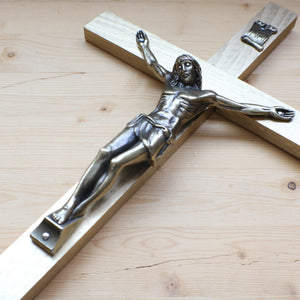 13" Gold Wood Wall Crucifix