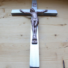 Load image into Gallery viewer, 13&quot; Metallic Silver Wood Wall Crucifix