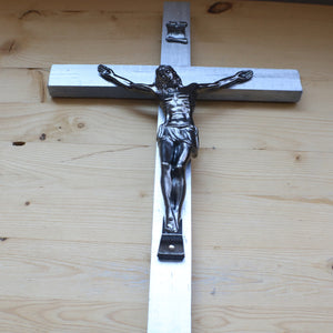 13" Metallic Silver Wood Wall Crucifix