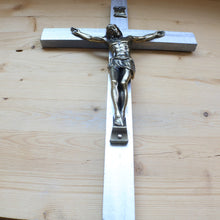 Load image into Gallery viewer, 13&quot; Metallic Silver Wood Wall Crucifix