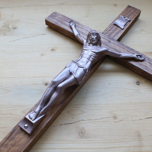 13" Brown Wood Wall Crucifix
