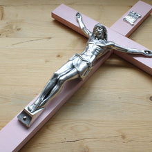 Load image into Gallery viewer, 13&quot; Pink Wood Wall Crucifix