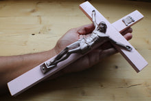 Load image into Gallery viewer, 13&quot; Pink Wood Wall Crucifix