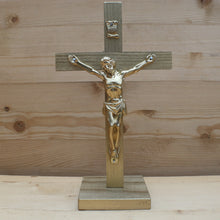 Load image into Gallery viewer, 8.5&quot; Metallic Gold Wood Standing Crucifix
