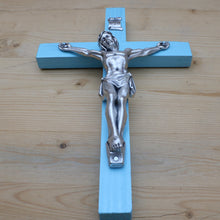 Load image into Gallery viewer, 8&quot; Aqua Wood Wall Crucifix