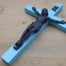 Load image into Gallery viewer, 8&quot; Aqua Wood Wall Crucifix