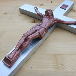 Large 17" Metallic Silver Wood Wall Crucifix