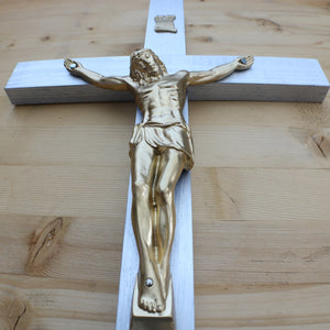 Large 17" Metallic Silver Wood Wall Crucifix