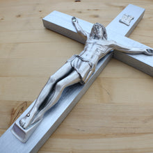 Load image into Gallery viewer, Large 17&quot; Metallic Silver Wood Wall Crucifix