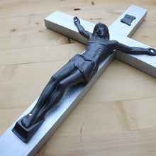 Load image into Gallery viewer, Large 17&quot; Metallic Silver Wood Wall Crucifix