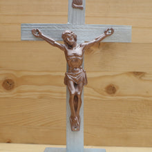 Load image into Gallery viewer, 8.5&quot; Metallic Silver Wood Standing Crucifix