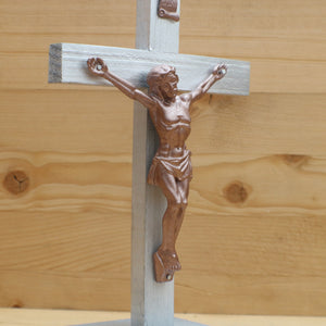 8.5" Metallic Silver Wood Standing Crucifix