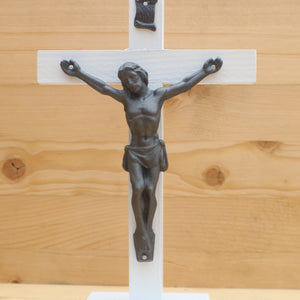8.5" White Wood Standing Crucifix