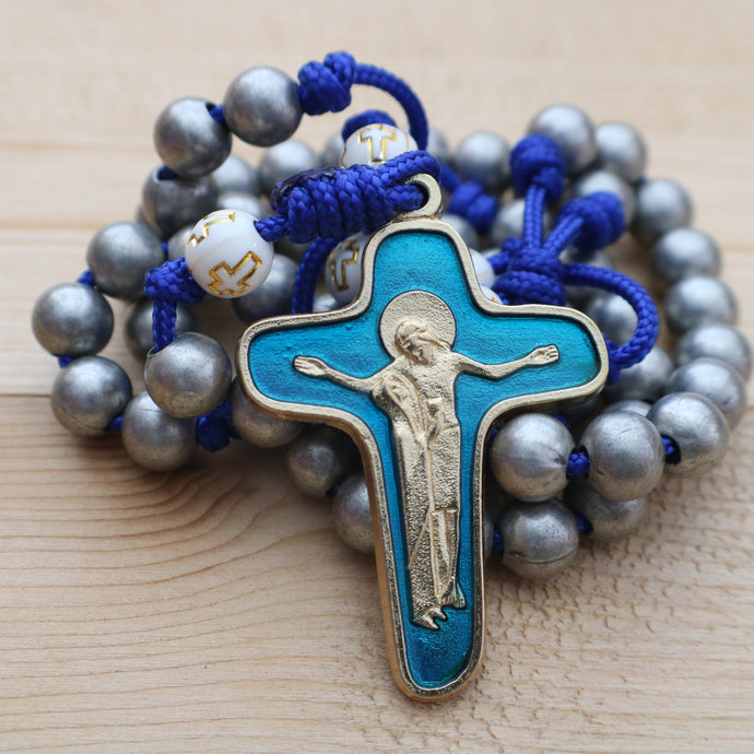 Blue Paracord Gray Steel Beads Rosary