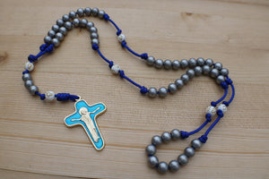 Blue Paracord Gray Steel Beads Rosary